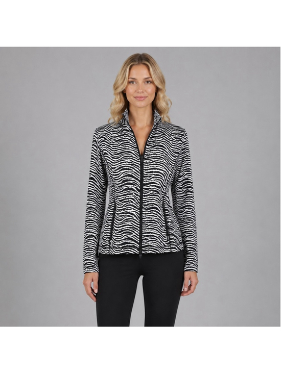 J. McLaughlin Tops - J.McLaughlin Billie Zebra Print Full Zip Jacket Golf Active Stretch Jersey Sz S